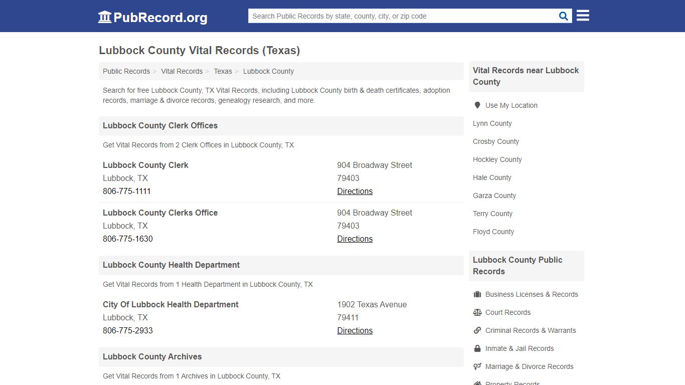 Free Lubbock County Vital Records (Texas Vital Records) - PubRecord.org