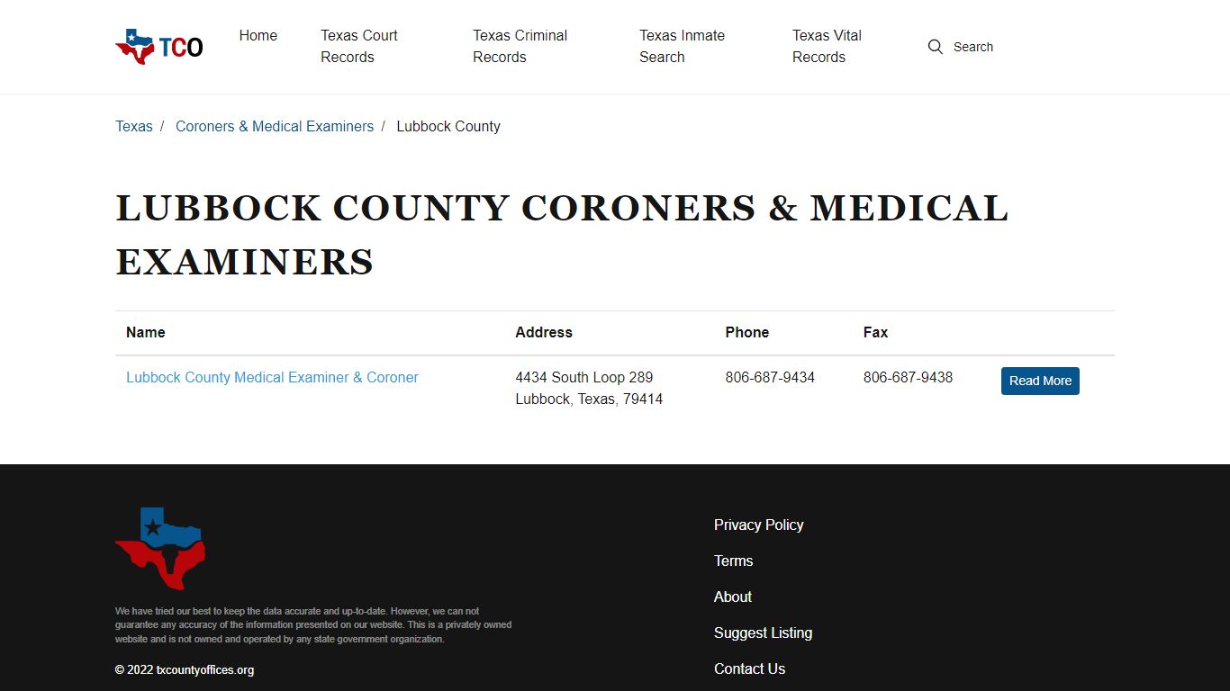 TX Coroners & Medical Examiners in Lubbock County - List and Info