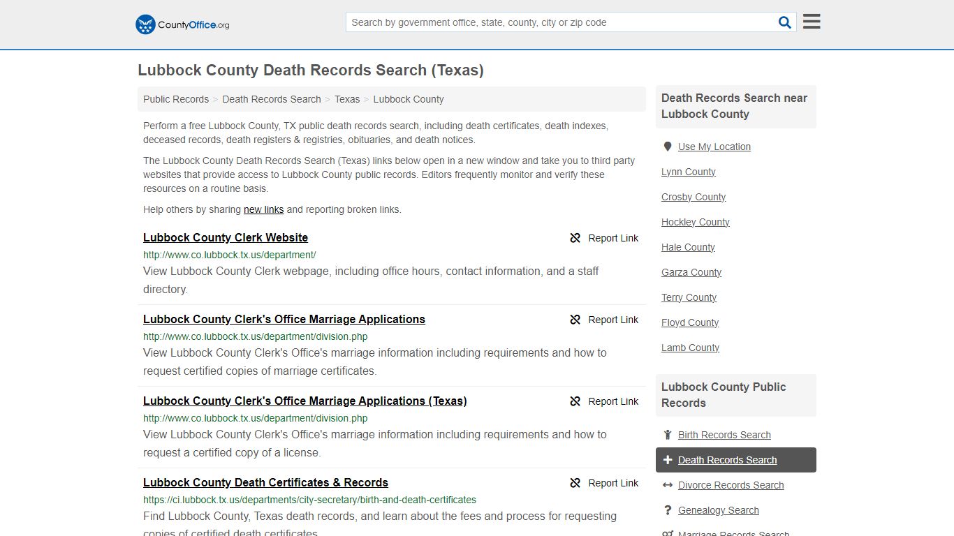 Lubbock County Death Records Search (Texas) - County Office